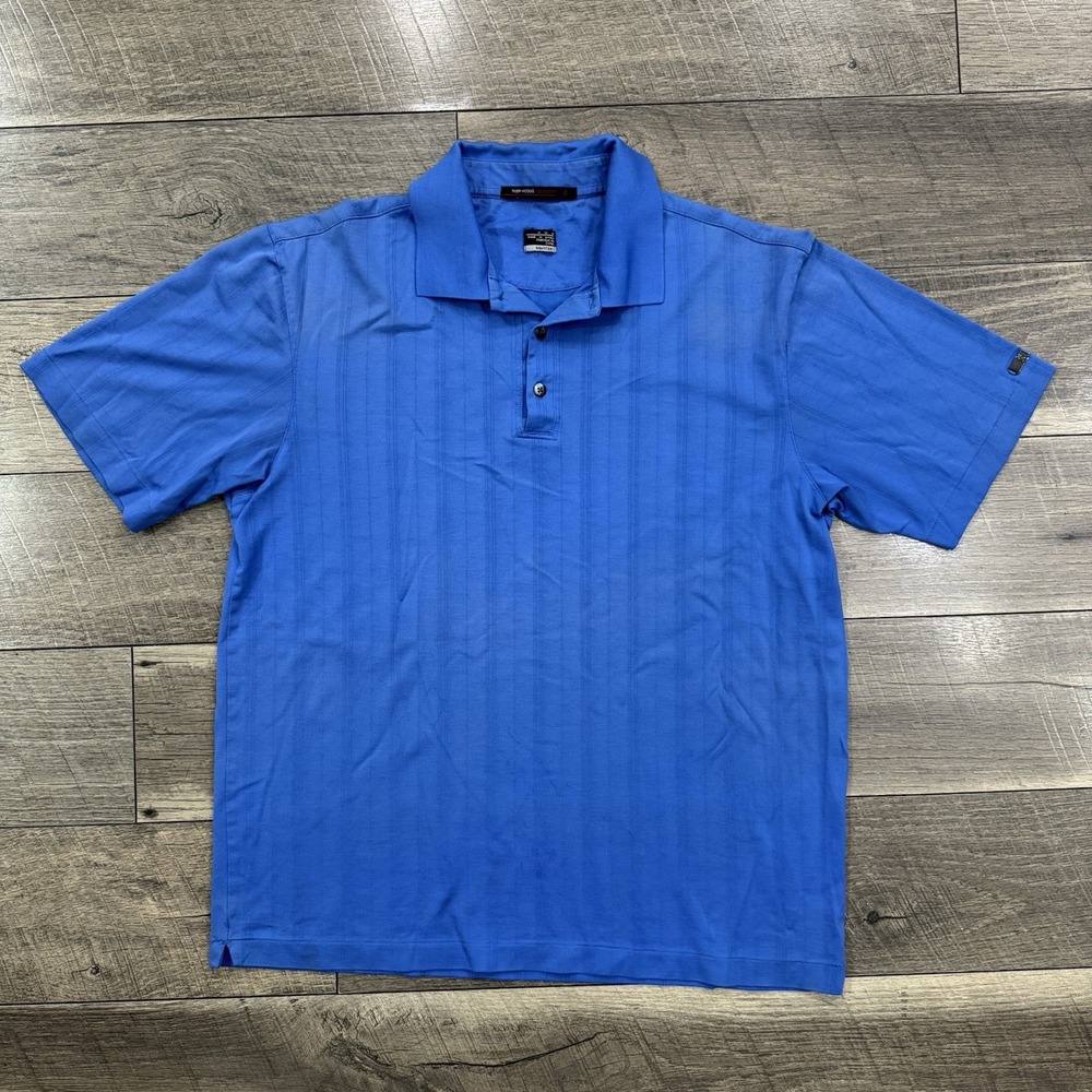 Nike Tiger Woods Golf Polo Shirt Mens Sz M Blue Dri Fit Jacquard Knit Collection - Picture 2 of 8